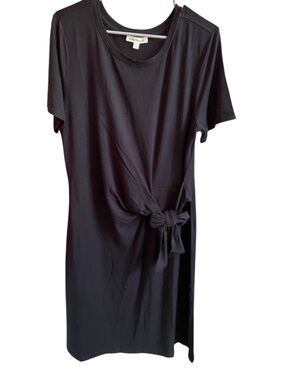 Indigo Thread Co. Black Short-Sleeve Midi Dress with Side Knot NWOT Size XL